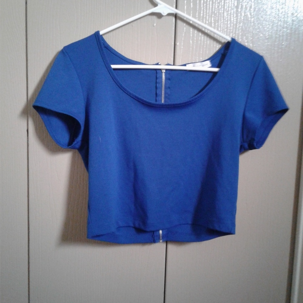 blue zip up crop top